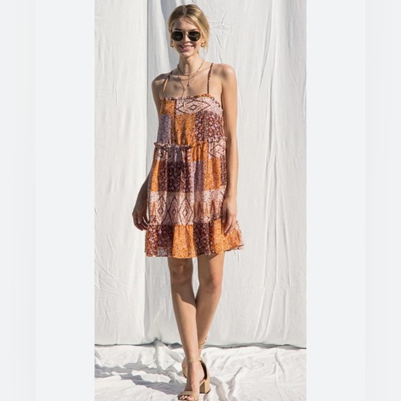 ILLA ILLA patchwork mini dress SZ LG - Picture 1 of 6